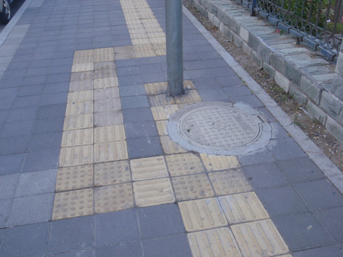 A rerouted walkway for the blind.